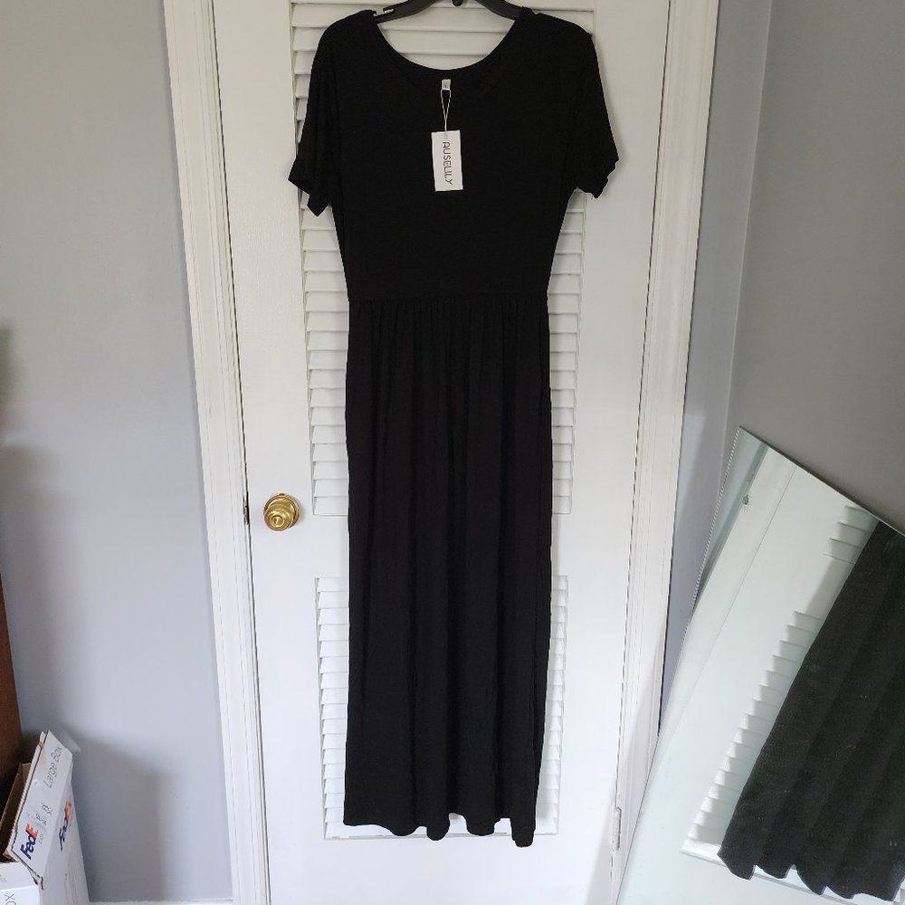 AUSELILY Maxi Dress - short sleeves - sinched at waist